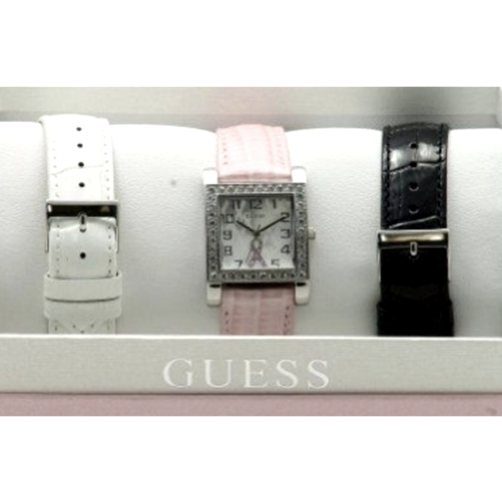 🆕️🌷❔️Guess❔️🌷 Watch Set Black,White Silver⌚️ 3 Changeable Watch Bands